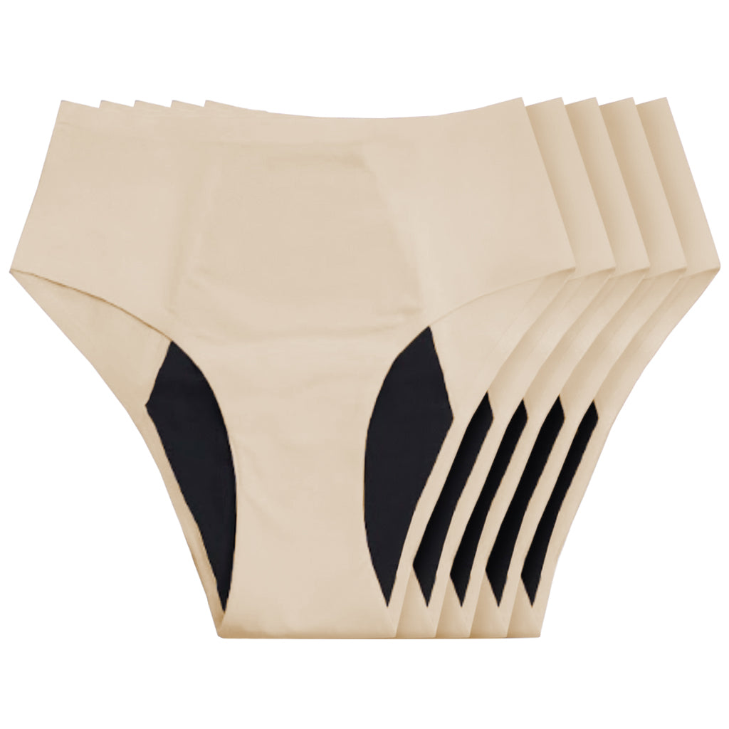 NEW: Seamless Leakproof High Waisted (Heavy Absorbency Beige 5-Pack)